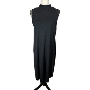 Lilla P Black Stonewashed Sleeveless Midi‎ Jersey Knit Mock Neck Dress Medium